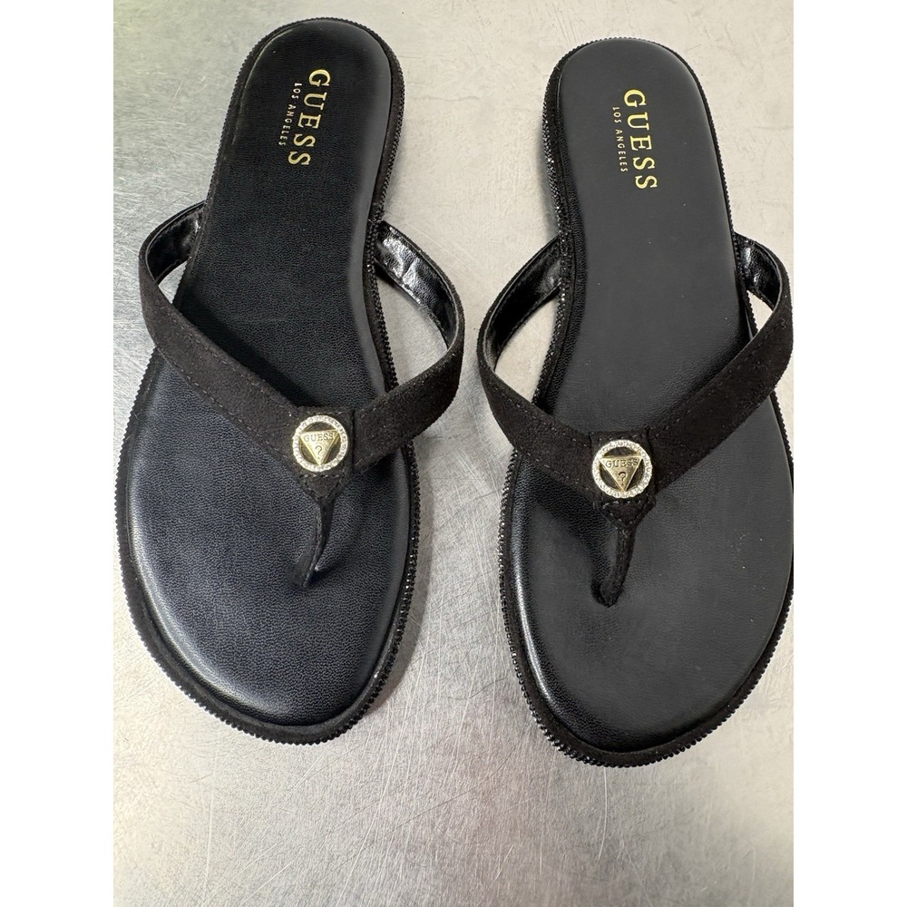 GUESS BARENN Bling Rhinestone Thong Slip-on Black FlipFlop Sandals - Size 7M EUC